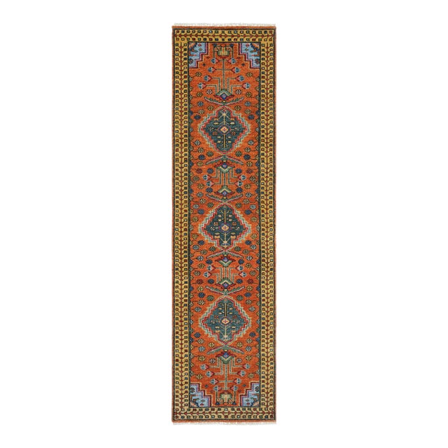 3x30Ft. Brunt Orange Persian Design Inspired Hand Knotted Wool Runner Rug For Sale