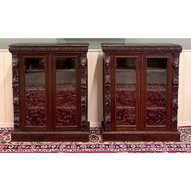 Antique French Pair of Renaissance Carved Bookcases Display Cabinets Oak c.1900 For Sale - Image 16 of 18