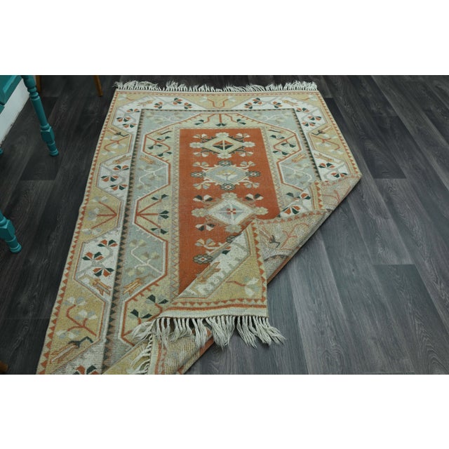 1970s Vintage Turkish Handmade Wool & Cotton Orange Area Rug For Sale In San Francisco - Image 6 of 11