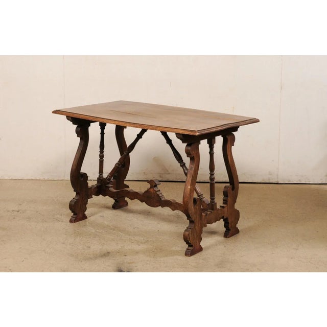 Burnt Umber Spanish 19th Century Lyre Desk or Console Table For Sale - Image 8 of 10