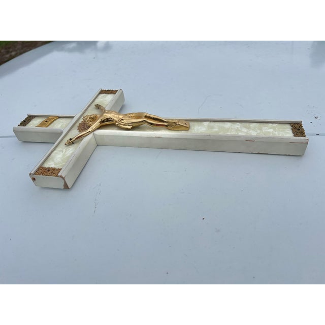 Vintage Mother of Pearl Wall Crucifix For Sale - Image 4 of 5