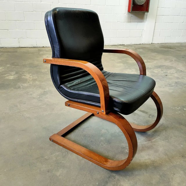 Vintage Black Leather Armchair For Sale - Image 4 of 8