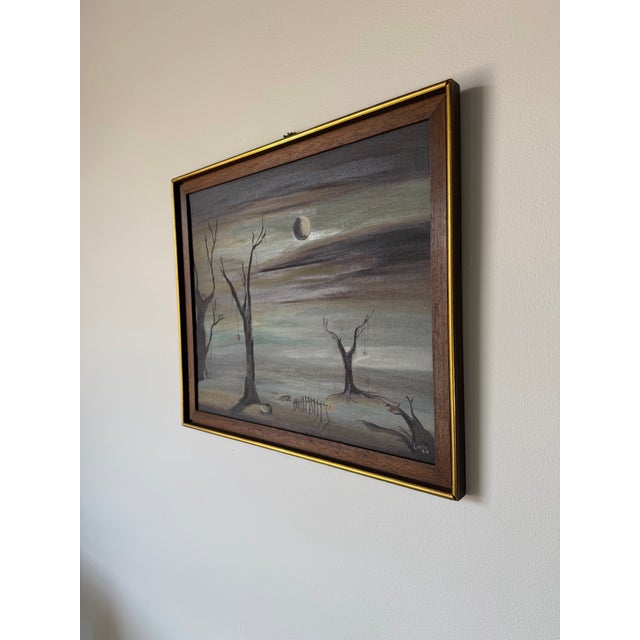 1969 Vintage Geho Surrealist Landscape Oil Painting, Framed For Sale - Image 4 of 11