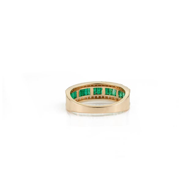 1ct Emerald & Diamond Eternity Band Art Deco Ring in 14k Gold Size 9 For Sale - Image 9 of 16