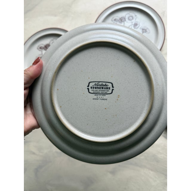 1970s Set of 5 Vintage Noritake Stoneware Plates – “Desert Flowers” – 8⅜” – Pattern 3931 For Sale In Chicago - Image 6 of 6