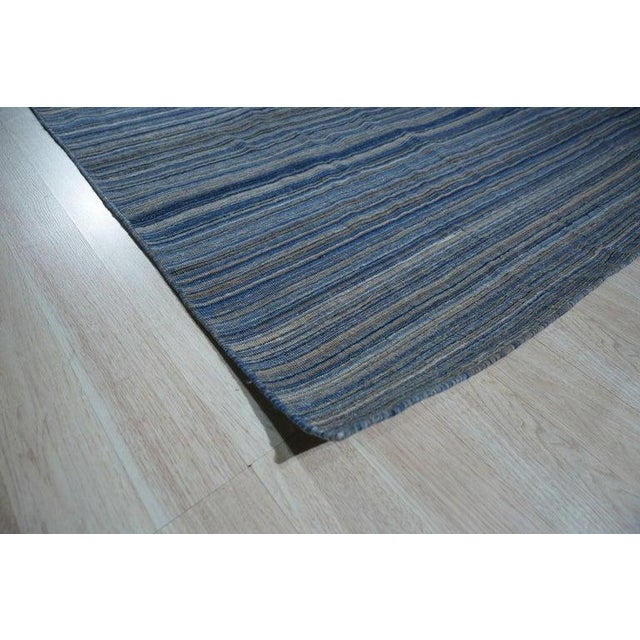 Contemporary 5x8 Blue Hand-Knotted Wool Horizon Stripe Geometric Modern Carpet Rug For Sale - Image 3 of 5