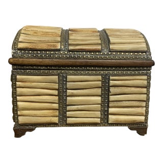 Vintage Late 20th Century Brass Dome-Top Jewelry/Document Box With Bone Fittings For Sale