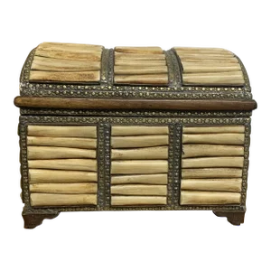 Vintage Late 20th Century Brass Dome-Top Jewelry/Document Box With Bone Fittings