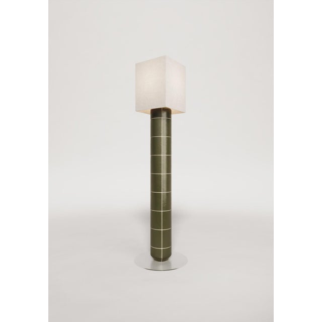Handcrafted Ceramic Floor Lamp in Red Glaze With Linen Lampshade For Sale - Image 9 of 12