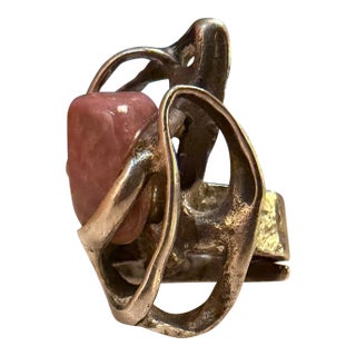 Sculptural Ring With a Silver-Toned Metal Pink Stone Krahe For Sale
