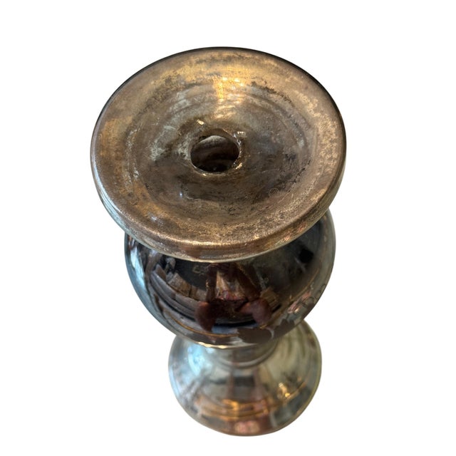 Silver Antique European Etched Mercury Glass Vase Form Lamp Body For Sale - Image 8 of 8