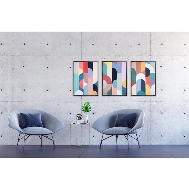 2026, Art Deco Painting Triptych of Subtle Sway, Acrylic Paint on Watercolor Paper, Vivid Tones by Natalia Roman For Sale In Miami - Image 6 of 11