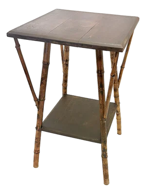 Early 1900's Primitive English Burnt Bamboo Side Table