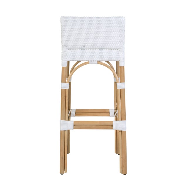 White Serienna 30 in. Seat Height Rectangular Rattan Low Back Bar Stool, Smooth White For Sale - Image 8 of 11
