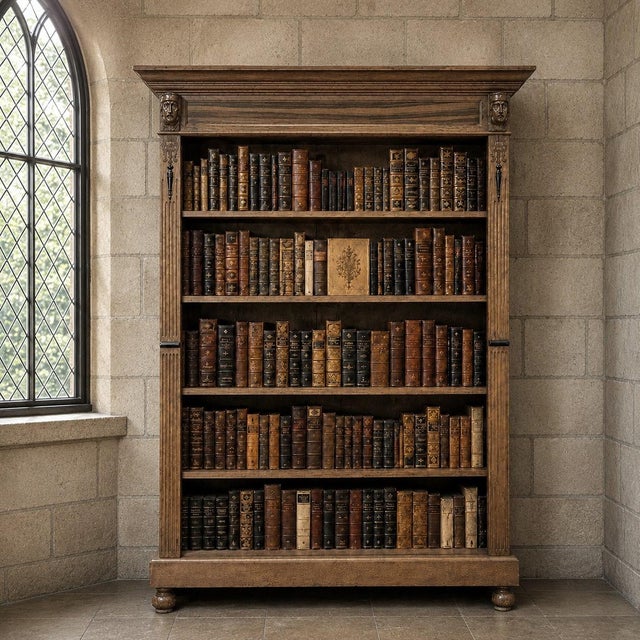 Rich with old European character and scholarly presence, this 19th century Dutch Renaissance Revival open bookcase...