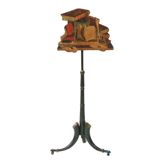 An English Polychrome-Painted Paper Mâché 'Poet's Desk' Pole Screen For Sale