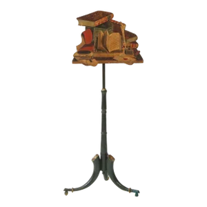 An English Polychrome-Painted Paper Mâché 'Poet's Desk' Pole Screen