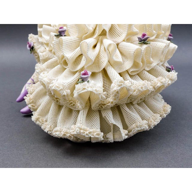 Early 19th Century Dresden Germany Large Ballerina Holding Flower Porcelain Lace Figurine (Read) For Sale - Image 10 of 11
