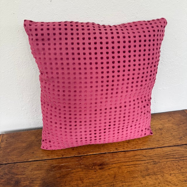 Contemporary Early 21st Century Raspberry Pink Cut Velvet Dot Pillow For Sale - Image 3 of 6