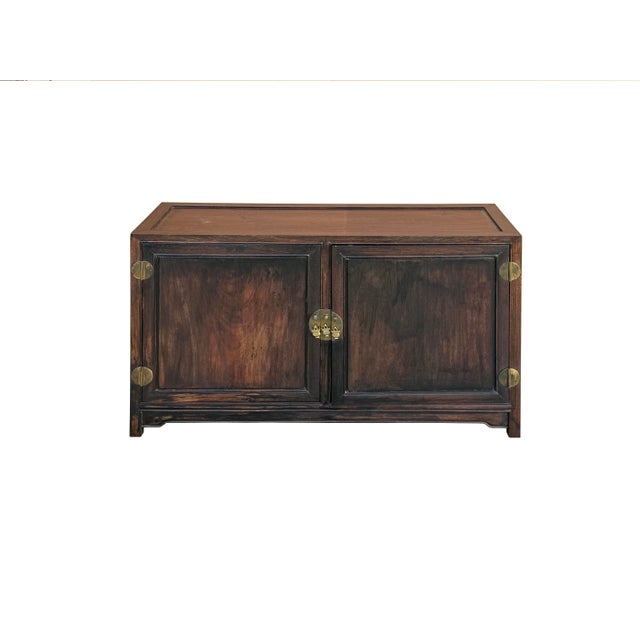 Wood Vintage Dark Brown Oriental Treasure Glass Doors Display Curio Stack Cabinet For Sale - Image 7 of 12