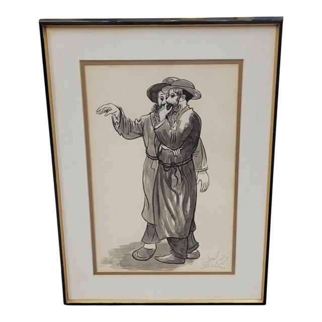 MCM Wall Art of Two Rabbis Signed For Sale