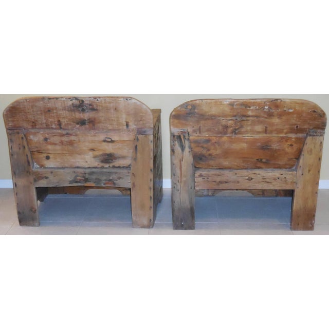 1960s Vintage Wood Primitive Style Armchairs - a Pair For Sale - Image 4 of 11