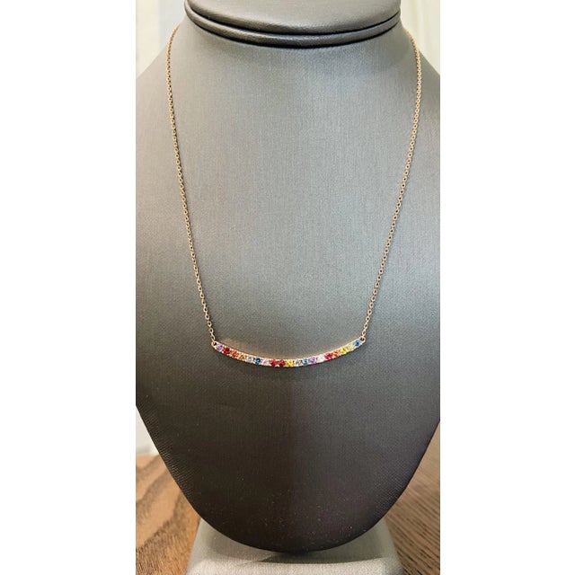 Blue 1.32 Carat Multicolor Rainbow Sapphire Yellow Gold Bar Chain Necklace For Sale - Image 8 of 8