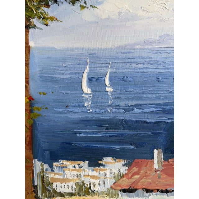Late 20th Century Stunning Original Oil Painting On Canvas, Mediterranean Coastal Scene 29x41 For Sale - Image 4 of 10