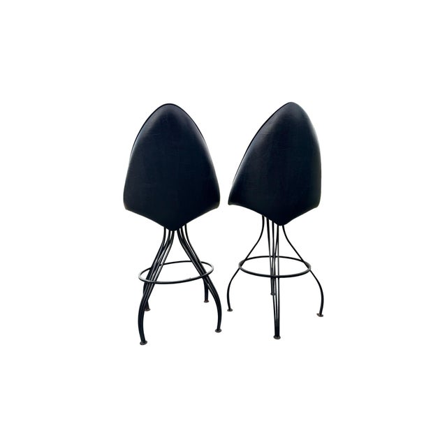 1960s Pair of Vintage Daystrom Sculptural Black Metal Swivel Bar Stools For Sale - Image 5 of 9