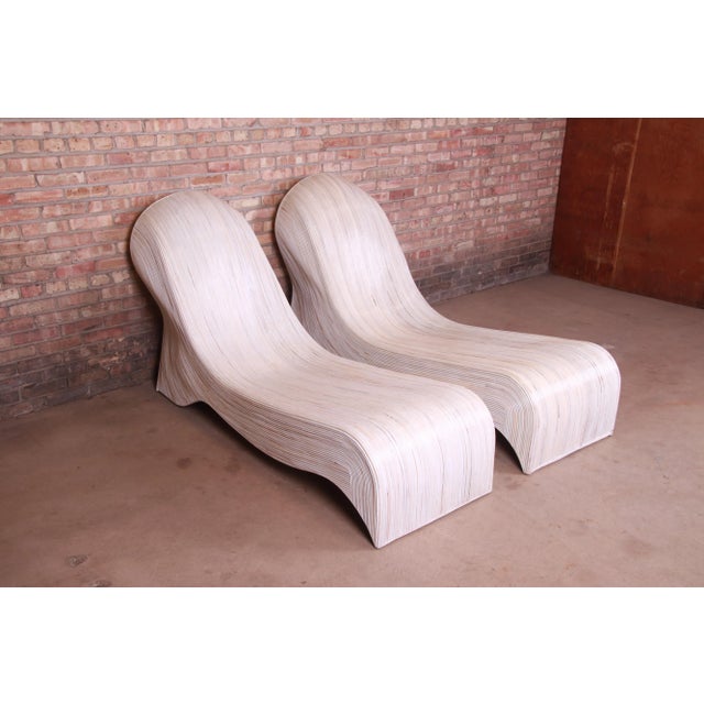 Contemporary Betty Cobonpue Sculptural Split Reed Rattan Chaise Lounges, Pair For Sale - Image 3 of 12