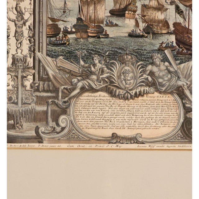 Traditional Hand-Colored Engraving, Siege of Gaeta, Germany Circa 1720 For Sale - Image 3 of 8