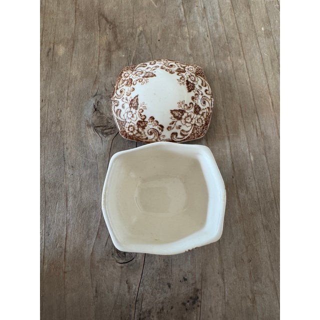 English Miniature Brown Transferware Covered Dish Trinket Size For Sale - Image 3 of 5
