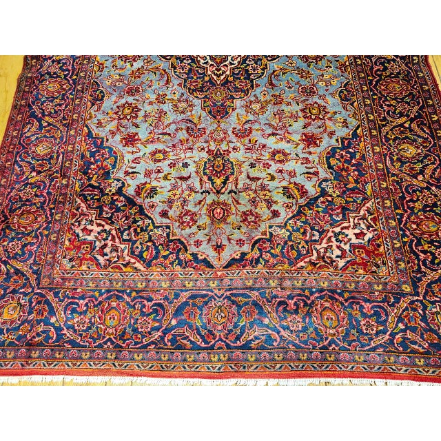 Early 20th Century Persian Kashan Rug, Hand-Knotted Wool, Floral Pattern, Turquoise & Red,6x9 For Sale - Image 14 of 18