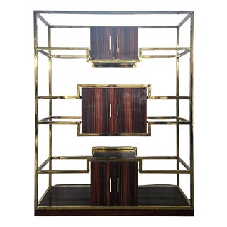 Brass and Wood Bookcase, 1980s For Sale