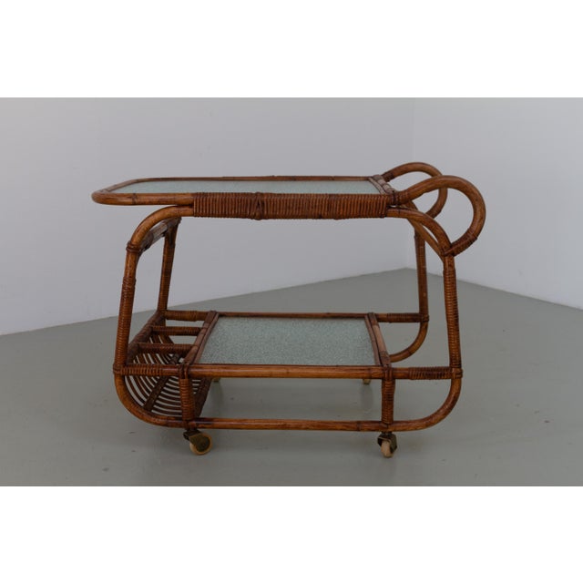 Danish Bamboo and Rattan Bar Cart by Elvin Geertsen, 1950s For Sale - Image 9 of 17