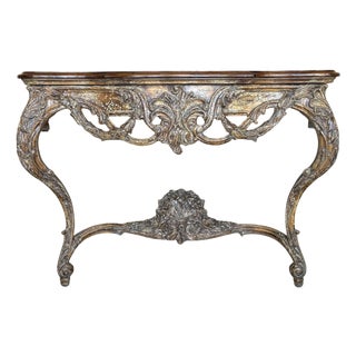 Late 19th Century French Louis XIV Style Carved Painted Wall Mounted Console Table with wood top For Sale