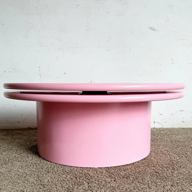 Wood Postmodern Pink Hemi Circular Swivel Top Coffee Table For Sale - Image 7 of 10