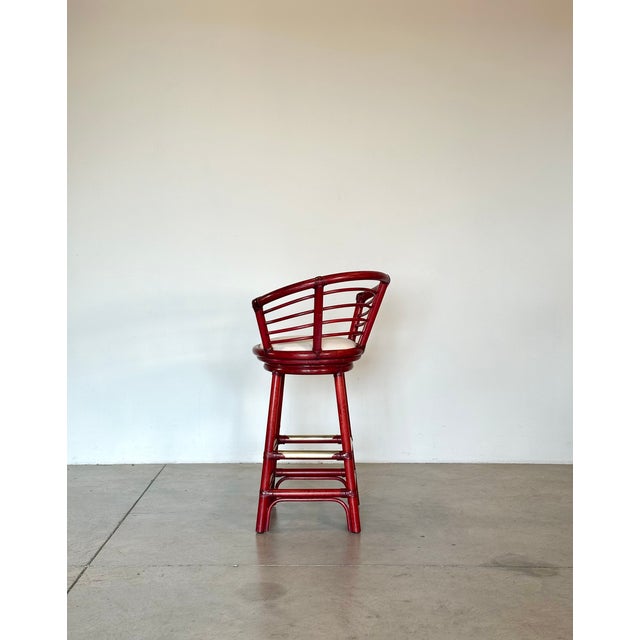 Ivory Rattan, Wood and Bamboo Swivel Bar Stools, 1970s, Set of 2 For Sale - Image 8 of 18