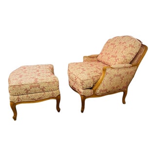French Louis XV Style Bergere Armchair or Chair and Ottoman by Ethan Allen For Sale