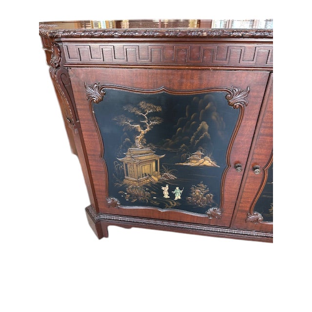 Wood 1920s English Chinoiserie Mahogany Credenza For Sale - Image 7 of 12