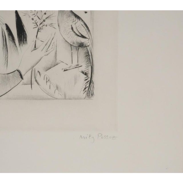 Modern Mily Possoz, Young Women with a Parakeet, Original Signed Engraving For Sale - Image 3 of 9