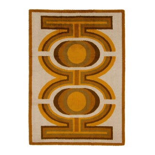 Vintage Swedish Geometric Wool Rug in Brown Hues by Rug & Kilim, 1950-1959 For Sale