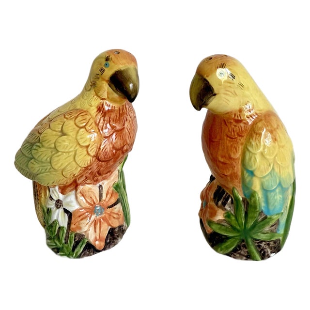 Vintage Ceramic Tropical Bird Salt and Pepper Shakers For Sale
