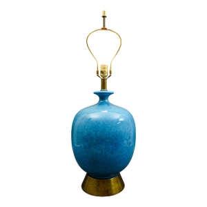 1960s Mid Century Modern Large Blue Turquoise Glazed Ceramic Pottery Table Lamp