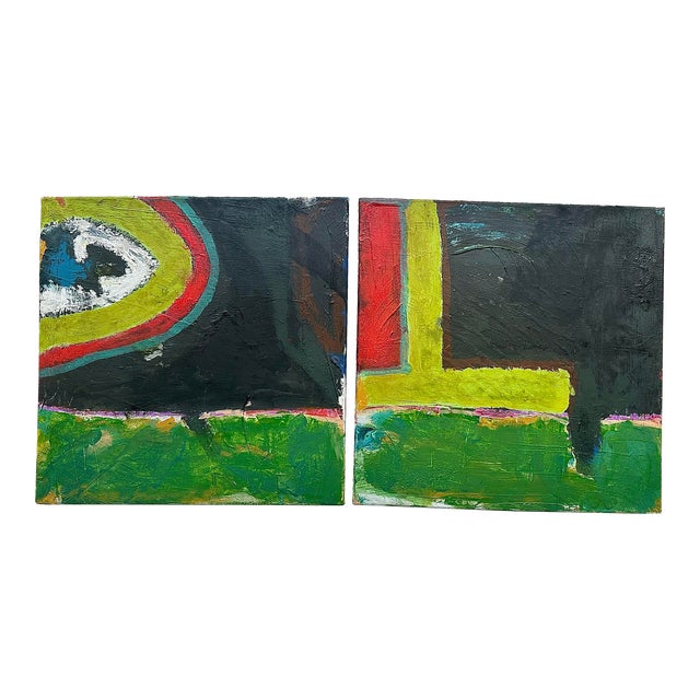 Modern Abstract Diptych on Canvas For Sale