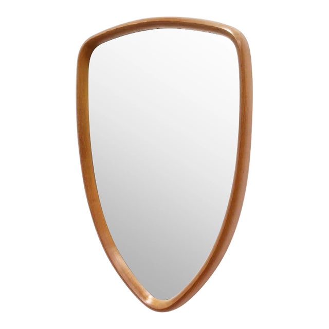 Mid Century Danish Teak Sculpted Shield Mirror For Sale