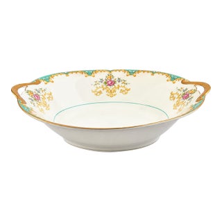 1930s Noritake “Tiffany” Handled Porcelain Serving Bowl With Gilt & Floral Detail For Sale