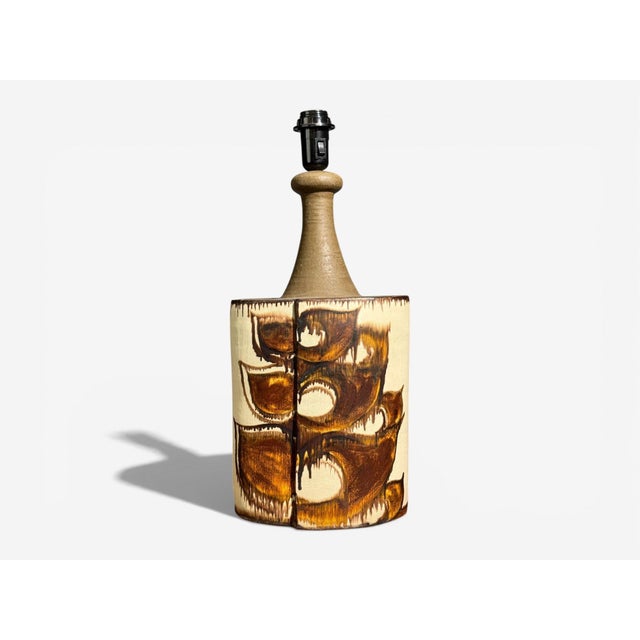 1960s Bj Keramik, Large Table Lamp, Brown Stoneware, Denmark, 1960's For Sale - Image 5 of 12