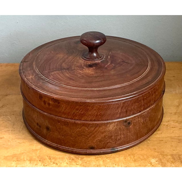 Vintage Round Burl Wood Storage Box For Sale - Image 9 of 12
