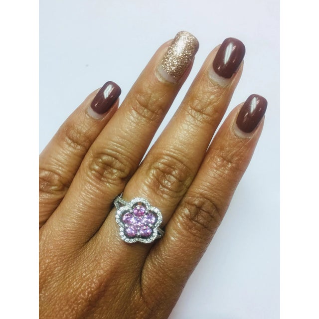 1.51 Carat Pink Sapphire Diamond 14 Karat White Gold Ring, Size 6.5 For Sale In Los Angeles - Image 6 of 7